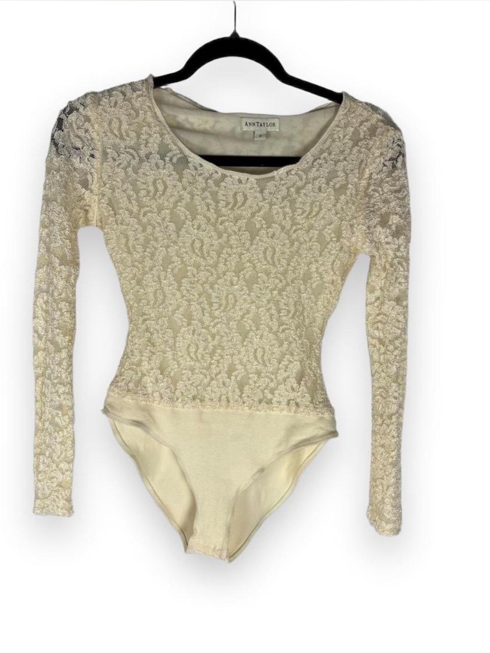 Vintage Ivory Lace Ann Taylor delicate long sleeve bodysuit Snap closure USA S
